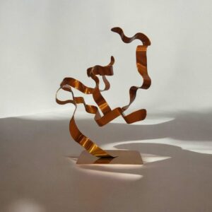 sculpture abstraite arbre ruban acier peint orange pièce unique contemporaine NaguraDesign