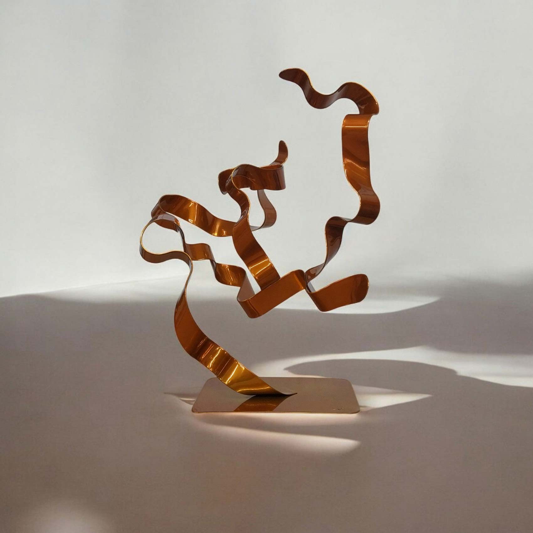 sculpture abstraite arbre ruban acier peint orange pièce unique contemporaine NaguraDesign