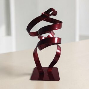 Sculpture métal 2 rubans rouge – pièce unique contemporaine artisanale NaguraDesign