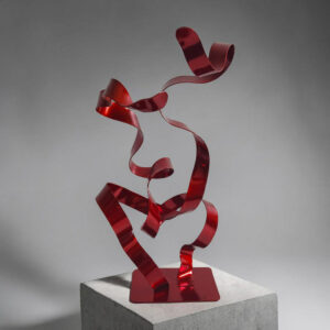 Sculpture ruban abstraite métal double ruban rouge 37 cm ND-VIA-25-2RUB-37-CM-ROUGE NaguraDesign