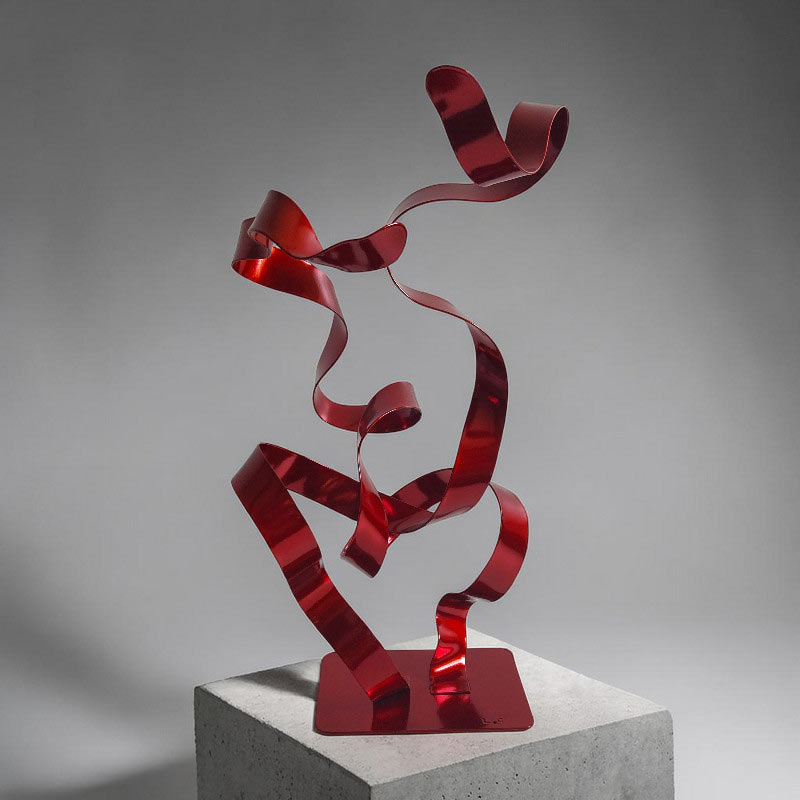 Sculpture ruban abstraite métal double ruban rouge 37 cm ND-VIA-25-2RUB-37-CM-ROUGE NaguraDesign