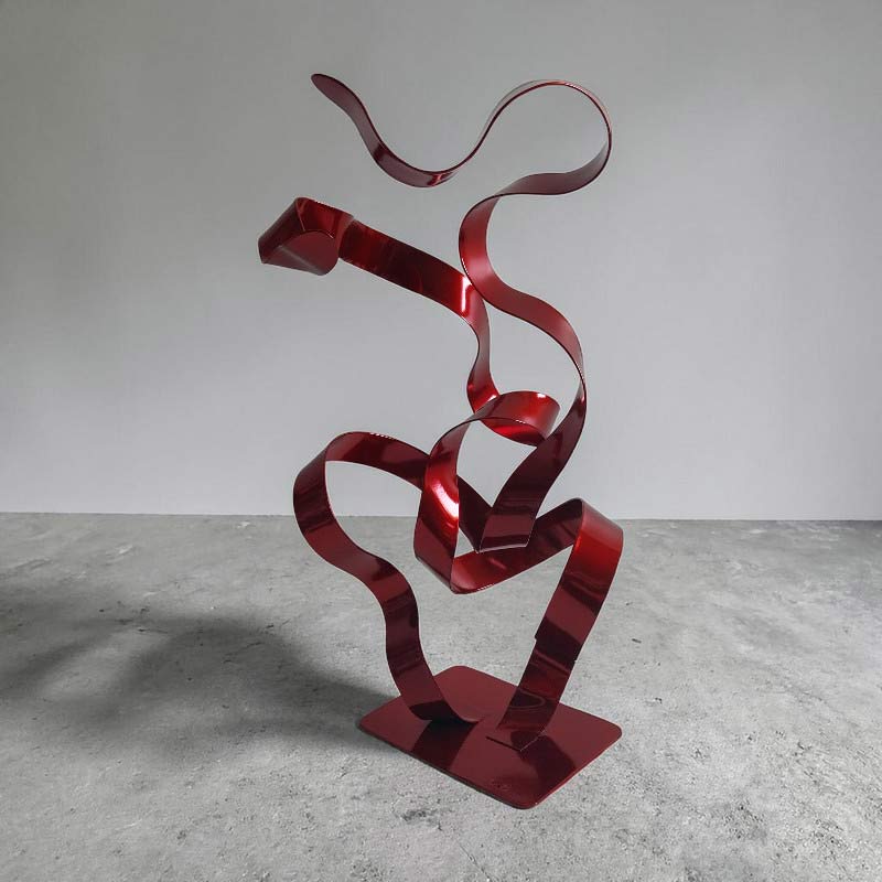 Sculpture ruban abstraite métal double ruban rouge 37 cm ND-VIA-25-2RUB-37-CM-ROUGE coté