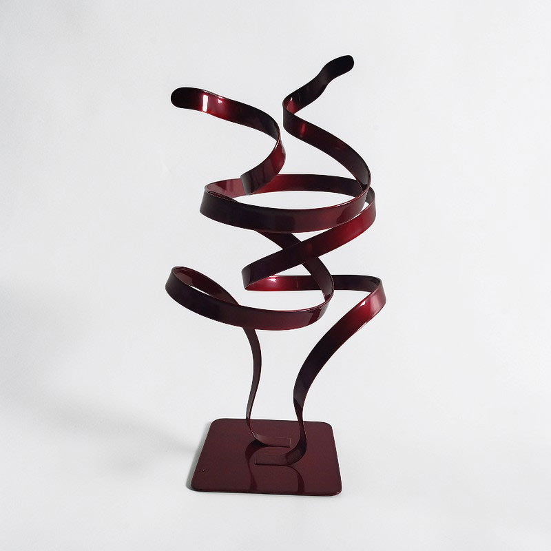 Sculpture ruban abstraite acier double torsion rouge 33 cm ND-VIA-15-2CER-ROUGE profil