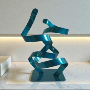 Sculpture ruban abstraite acier double torsion turquoise 36 cm ND-VIA-25-2CER-TURQUOISE NaguraDesign