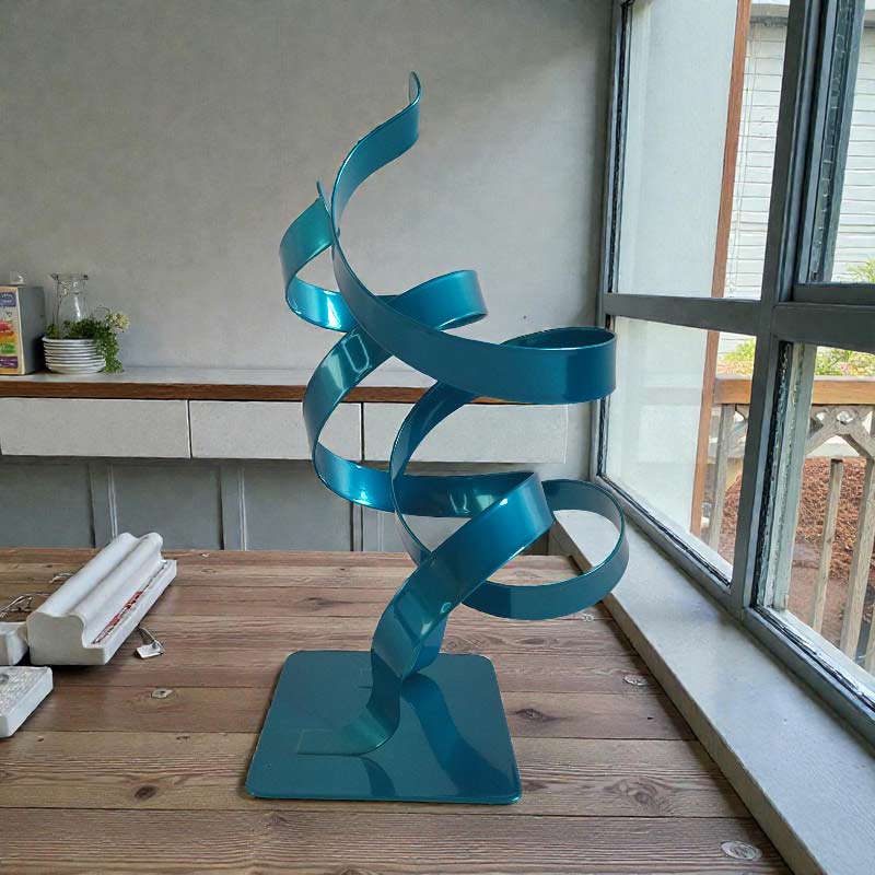 Sculpture ruban abstraite acier double torsion turquoise 36 cm ND-VIA-25-2CER-TURQUOISE dos