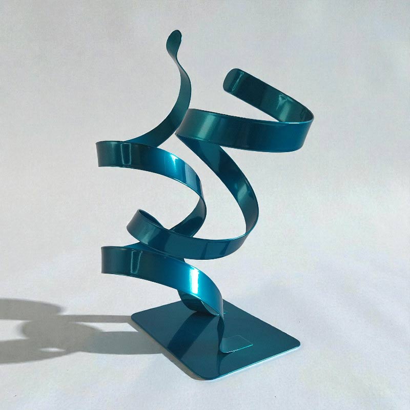 Sculpture ruban abstraite acier double torsion turquoise 36 cm ND-VIA-25-2CER-TURQUOISE profil