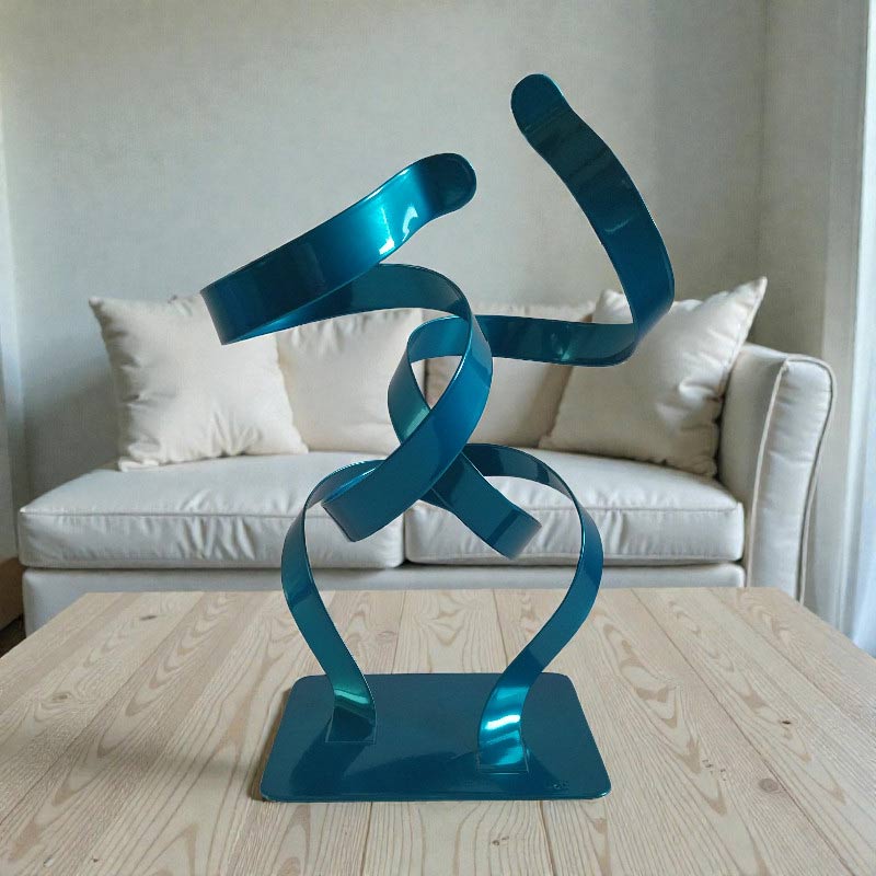 Sculpture ruban abstraite acier double torsion turquoise 36 cm ND-VIA-25-2CER-TURQUOISE situation