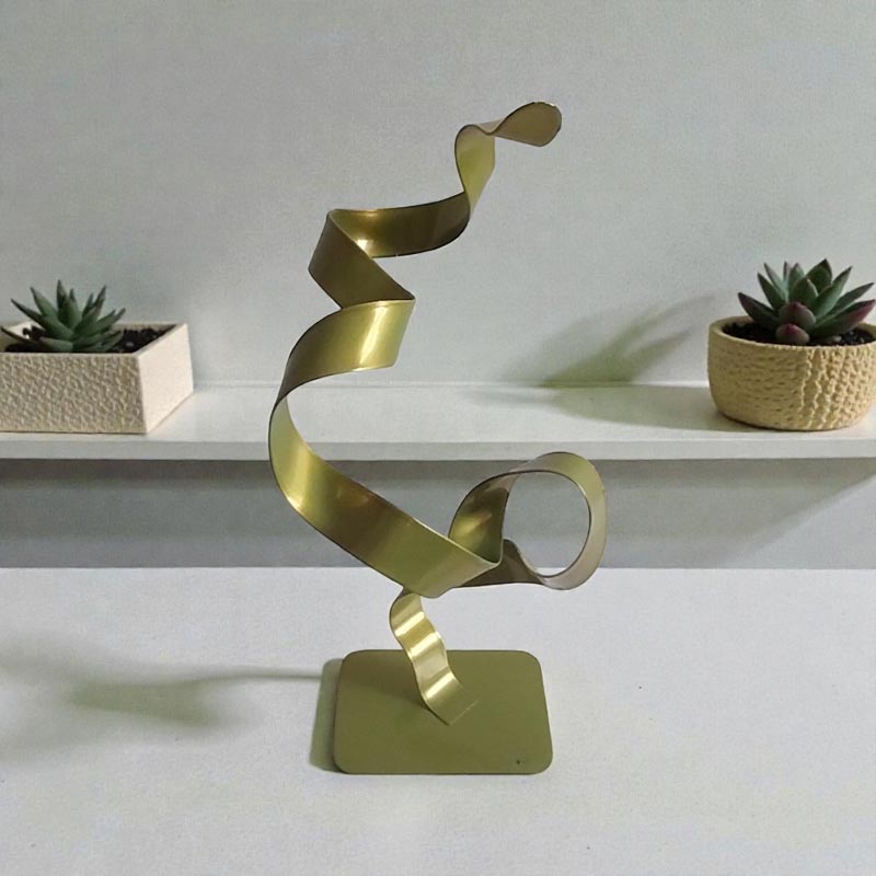 Sculpture ruban abstraite acier ondulation vert anis 37 cm ND-VIA-25-RUBAN-ANIS dos