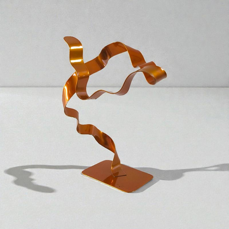 Sculpture ruban abstraite acier ondulation orange 28 cm ND-VIA-25-RUB-ORANGE NaguraDesign