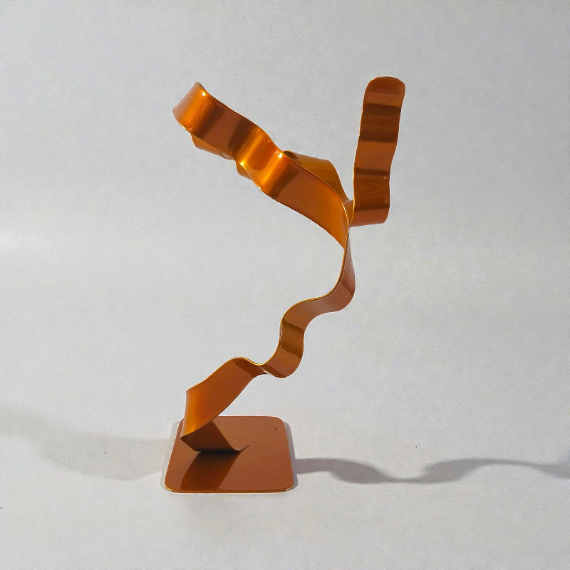 Sculpture ruban abstraite acier ondulation orange 28 cm ND-VIA-25-RUB-ORANGE profil