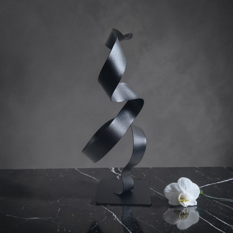 Sculpture ruban abstraite acier torsion noir 35 cm ND-VIA-35-CERB-35-CM-NOIRP décor