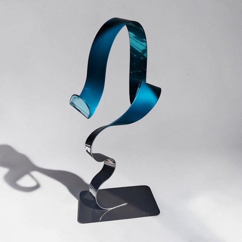 Sculpture ruban abstraite acier noir et turquoise 30 cm ND-VIA-30-NOIR-TURQUOISE NaguraDesign