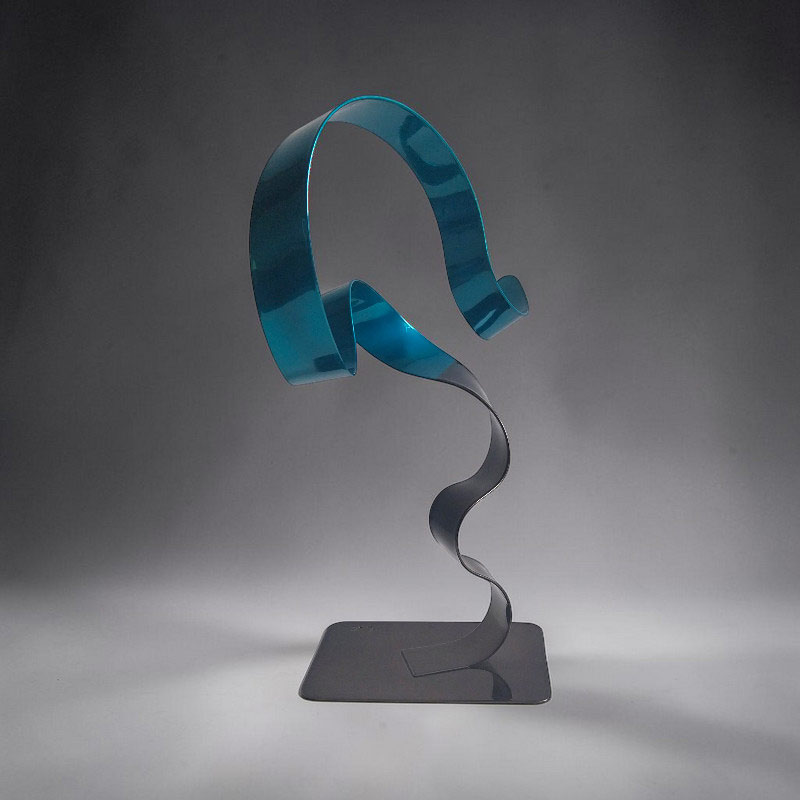 Sculpture ruban abstraite acier noir et turquoise 30 cm vue face ND-VIA-30-NOIR-TURQUOISE NaguraDesign