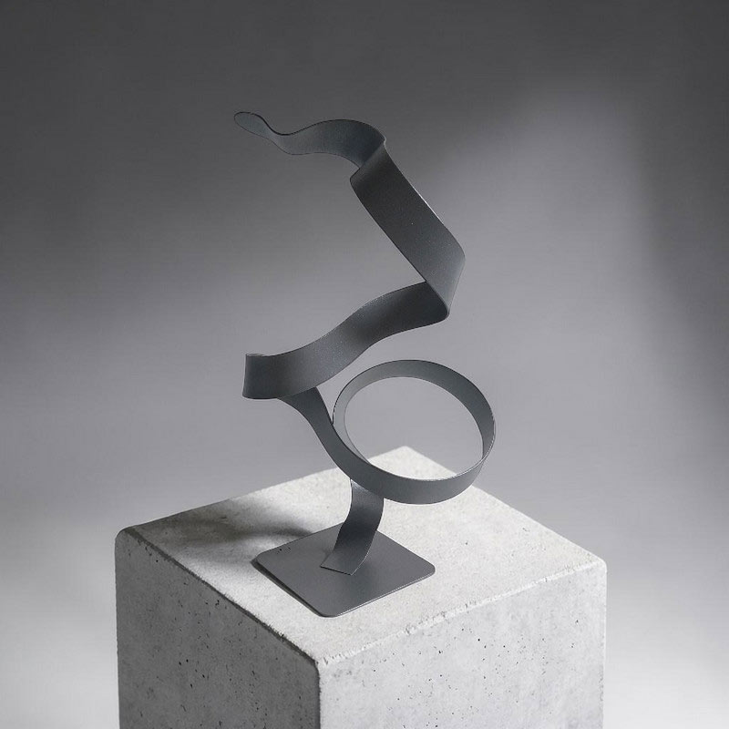 Sculpture ruban abstraite métal torsion gris 32 cm ND-VIA-25-CERM-32-CM-GRIS dos