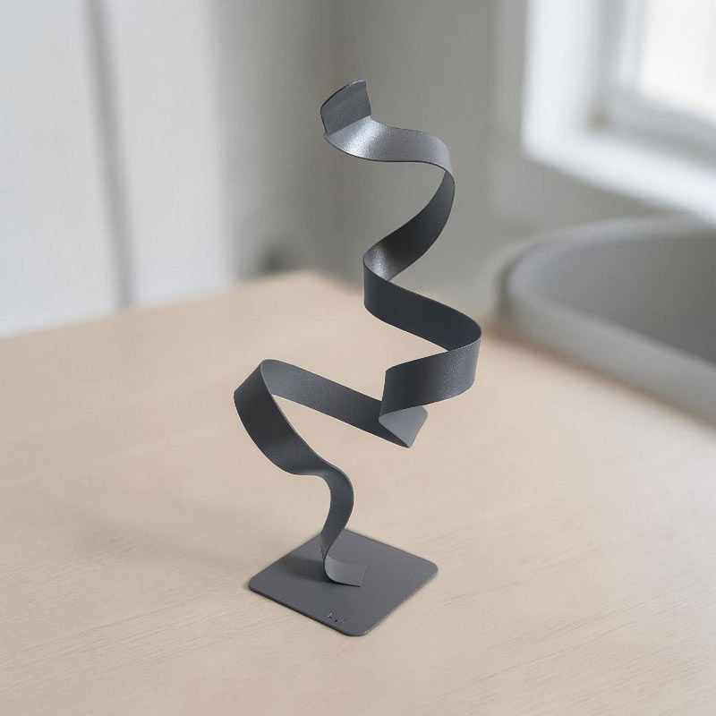 Sculpture ruban abstraite métal torsion gris 32 cm ND-VIA-25-CERM-32-CM-GRIS profil