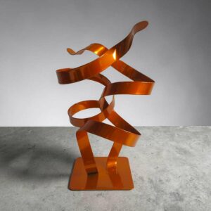 Sculpture ruban abstraite acier double torsion orange 35 cm ND-VIA-25-2CER-35-CM-ORANGE NaguraDesign