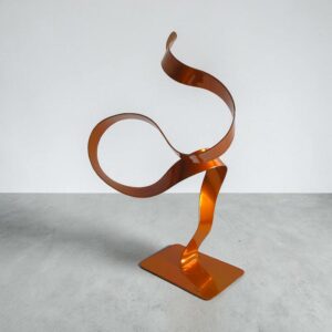 Sculpture ruban abstraite métal torsion orange 35 cm ND-VIA-30-CERM-34-CM-ORANGE NaguraDesign