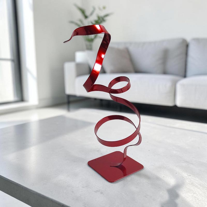 Sculpture ruban abstraite métal rouge torsadé 30 cm ND-VIA-15-CERB-30-CM-ROUGE situation