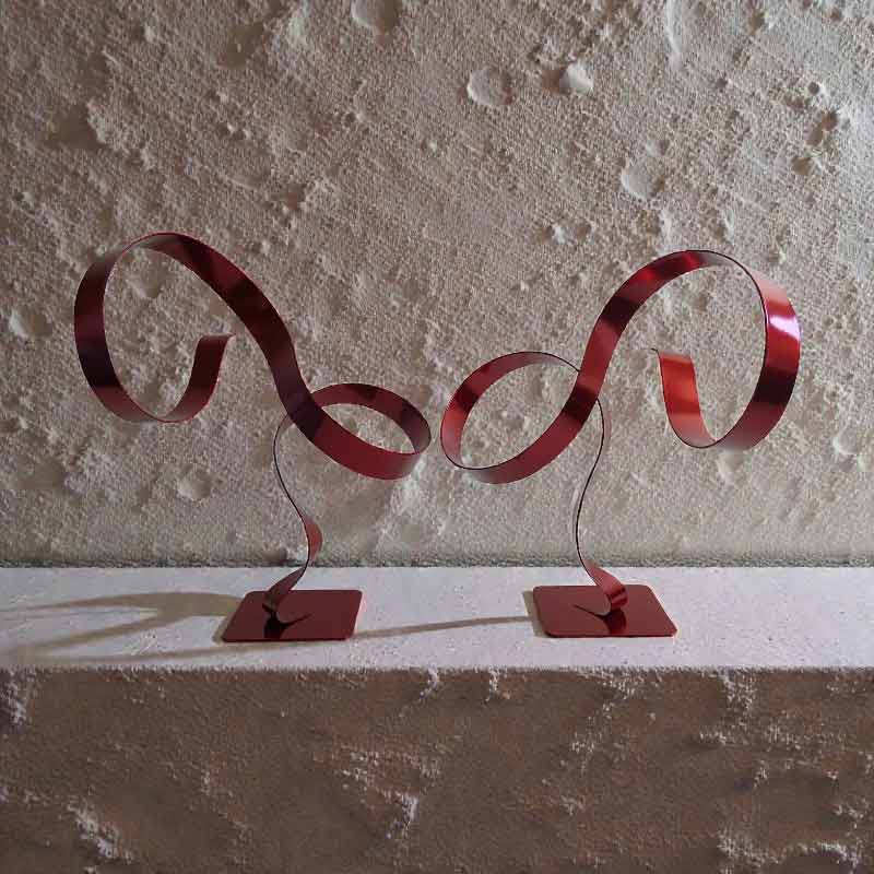 Paire de sculptures abstraites acier rouge 29 cm ND-2VIA-25-CERM-29CM-ROUGE Naguradesign