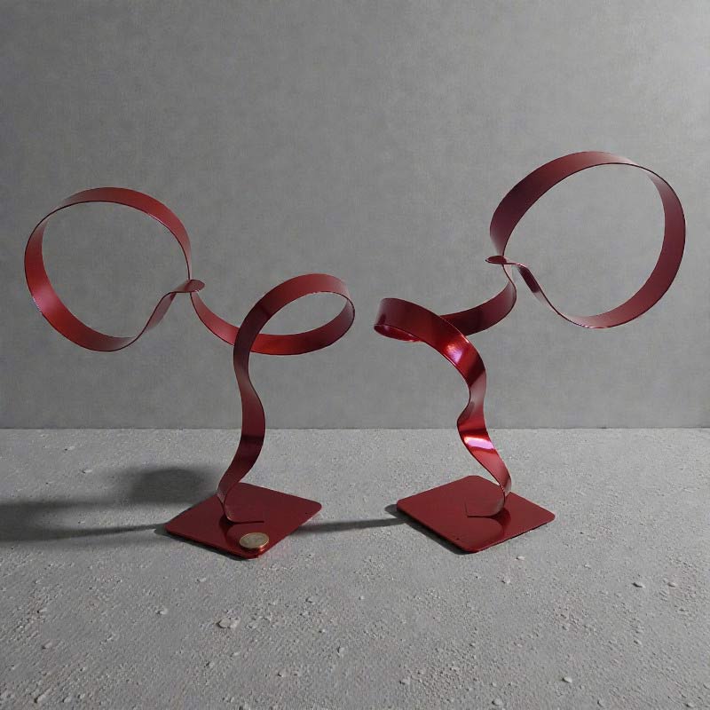 Paire de sculptures abstraites acier rouge 29 cm ND-2VIA-25-CERM-29CM-ROUGE échelle