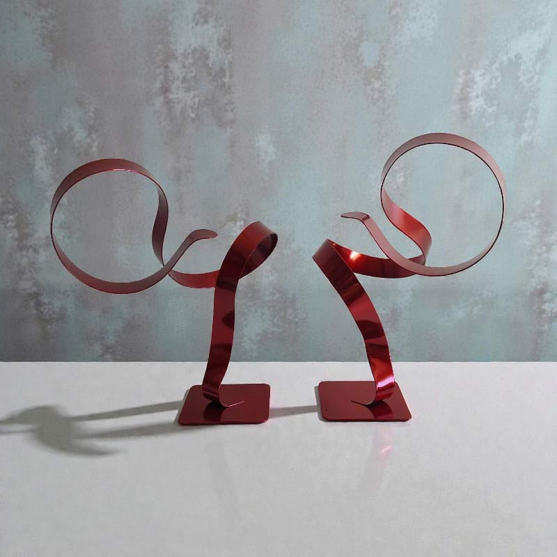 Paire de sculptures abstraites acier rouge 29 cm ND-2VIA-25-CERM-29CM-ROUGE face