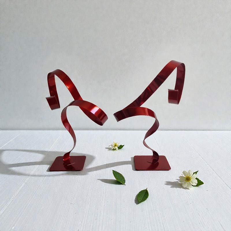 Paire de sculptures abstraites acier rouge 29 cm ND-2VIA-25-CERM-29CM-ROUGE profil