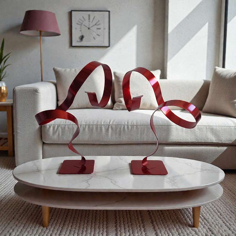Paire de sculptures abstraites acier rouge 29 cm ND-2VIA-25-CERM-29CM-ROUGE situation