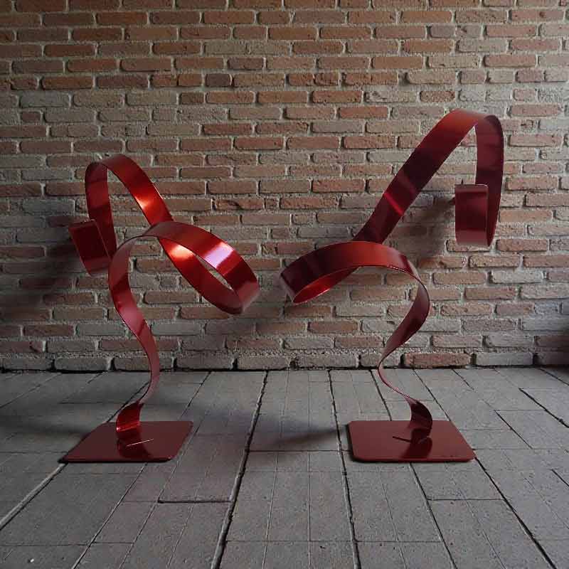 Paire de sculptures abstraites acier rouge 29 cm ND-2VIA-25-CERM-29CM-ROUGE vue 3/4