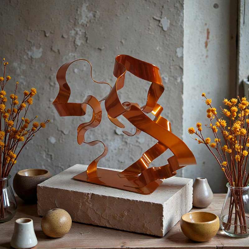 Sculpture abstraite acier 3 rubans orange 25 cm ND-VIA-25-3RUB-25CM-ORANGE décor