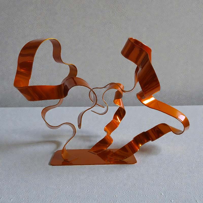 Sculpture abstraite acier 3 rubans orange 25 cm ND-VIA-25-3RUB-25CM-ORANGE face