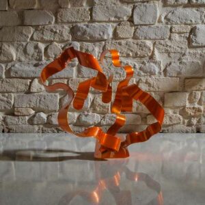 Sculpture abstraite acier 3 rubans orange 25 cm ND-VIA-25-3RUB-25CM-ORANGE naguradesign