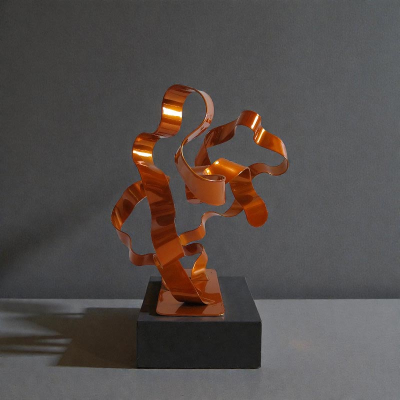 Sculpture abstraite acier 3 rubans orange 25 cm ND-VIA-25-3RUB-25CM-ORANGE profil