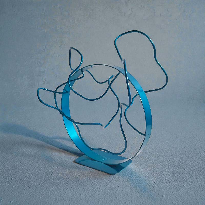 Sculpture ruban abstraite acier cercle et fil turquoise 28 cm ND-VIA-25-FIL-ROND-28-CM-TURQUOISE Naguradesign