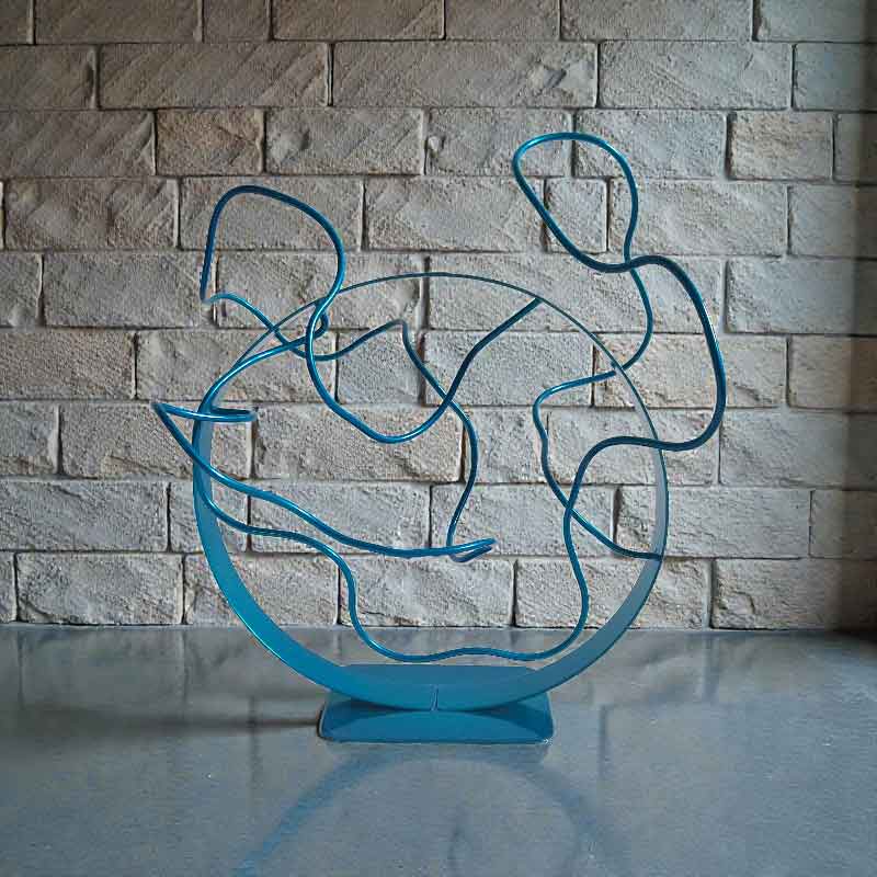 Sculpture ruban abstraite acier cercle et fil turquoise 28 cm ND-VIA-25-FIL-ROND-28-CM-TURQUOISE dos