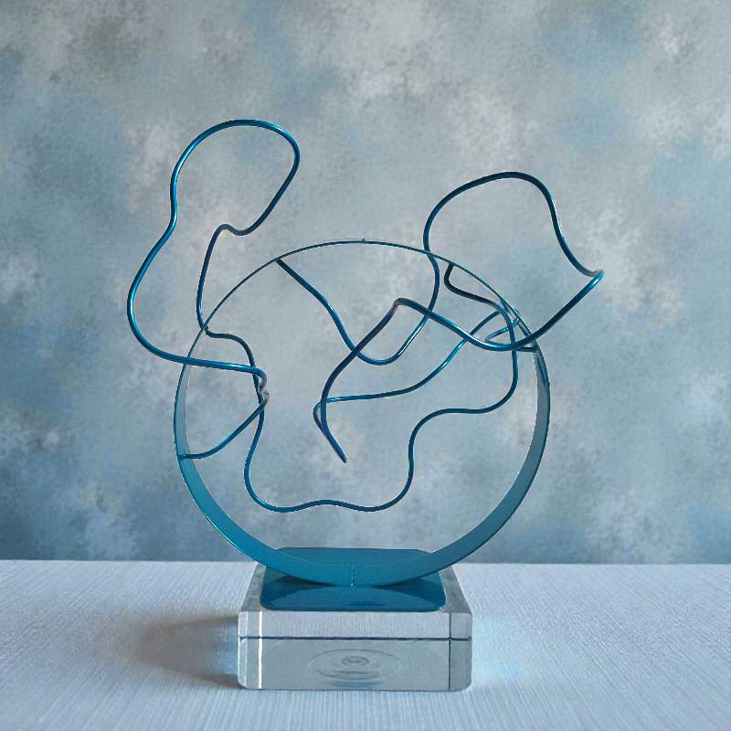 Sculpture ruban abstraite acier cercle et fil turquoise 28 cm ND-VIA-25-FIL-ROND-28-CM-TURQUOISE face