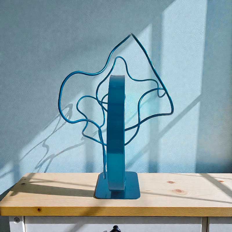 Sculpture ruban abstraite acier cercle et fil turquoise 28 cm ND-VIA-25-FIL-ROND-28-CM-TURQUOISE profil