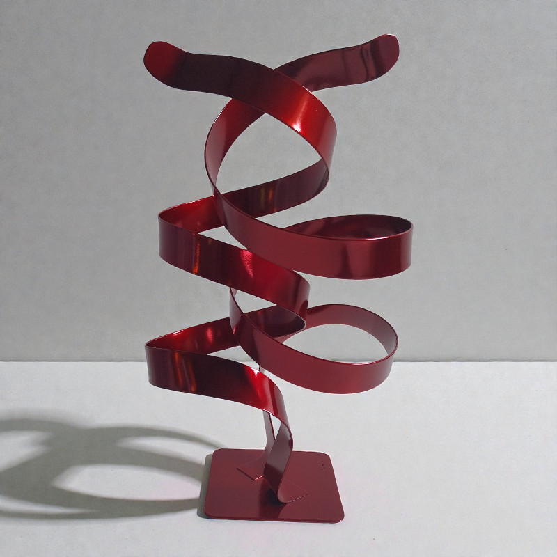 Sculpture ruban abstraite acier double spirale rouge 32 cm ND-VIA-25-2CER-32CM-ROUGE Naguradesign