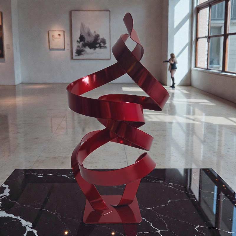 Sculpture ruban abstraite acier double spirale rouge 32 cm ND-VIA-25-2CER-32CM-ROUGE dos