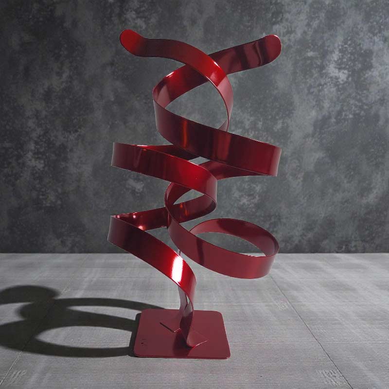 Sculpture ruban abstraite acier double spirale rouge 32 cm ND-VIA-25-2CER-32CM-ROUGE profil