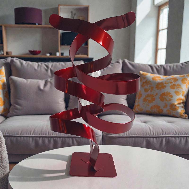 Sculpture ruban abstraite acier double spirale rouge 32 cm ND-VIA-25-2CER-32CM-ROUGE situation
