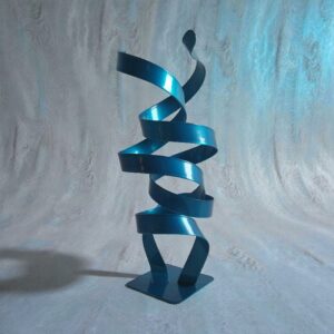 Sculpture ruban abstraite acier double spirale turquoise 35 cm ND-VIA-25-2SPI-35-CM-TURQUOISE NaguraDesign