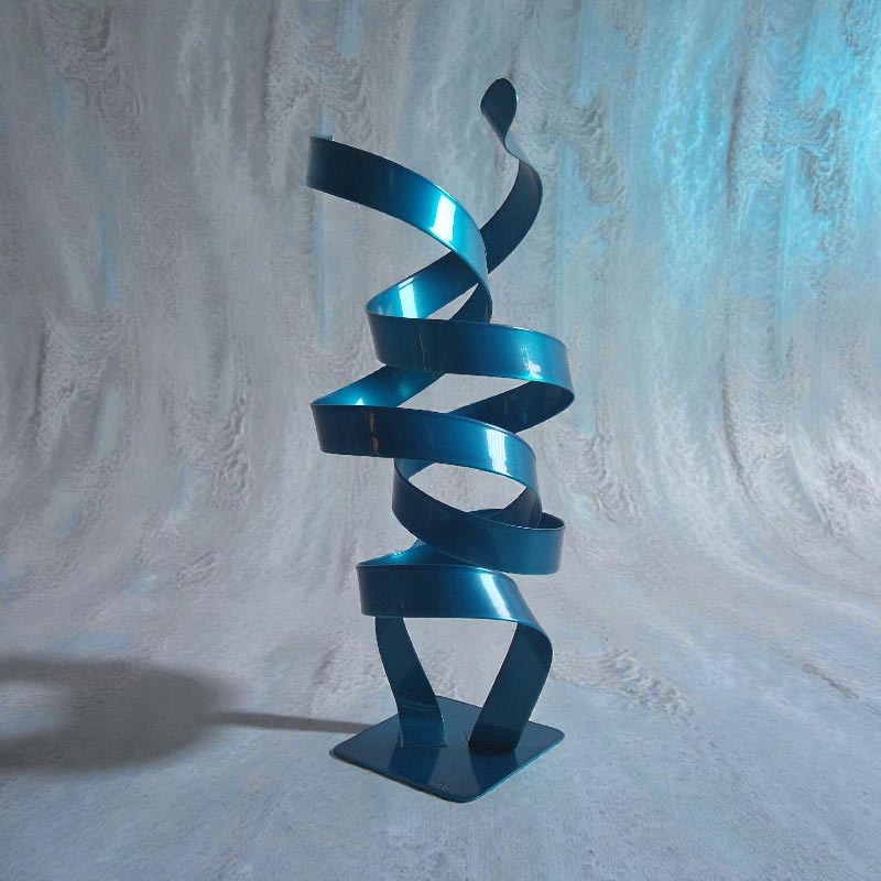 Sculpture ruban abstraite acier double spirale turquoise 35 cm ND-VIA-25-2SPI-35-CM-TURQUOISE NaguraDesign