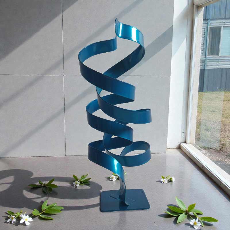 Sculpture ruban abstraite acier double spirale turquoise 35 cm ND-VIA-25-2SPI-35-CM-TURQUOISE face