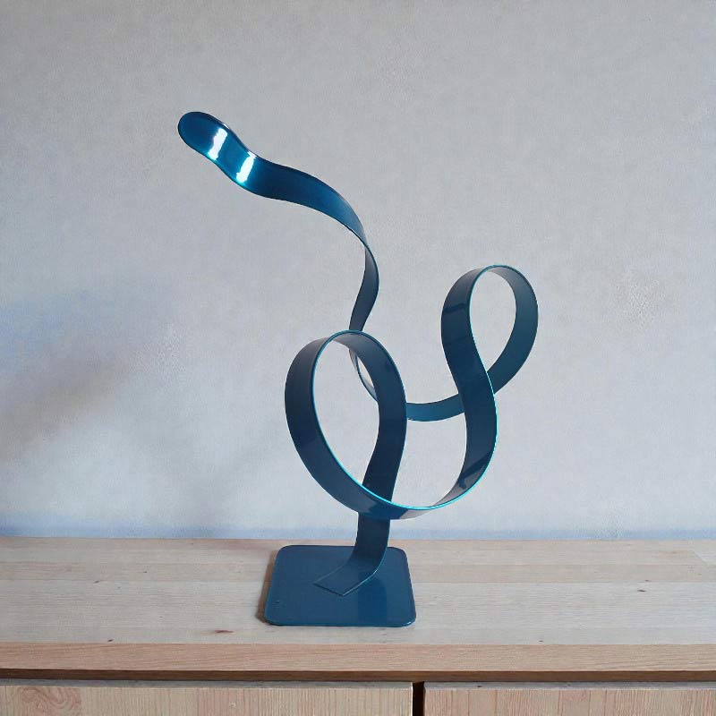 Sculpture ruban abstraite acier spirale turquoise 27 cm ND-VIA-20-CERM-27-CM-TURQUOISE dos