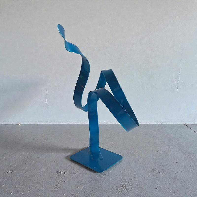 Sculpture ruban abstraite acier spirale turquoise 27 cm ND-VIA-20-CERM-27-CM-TURQUOISE profil droit