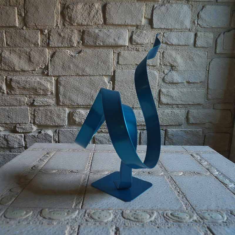 Sculpture ruban abstraite acier spirale turquoise 27 cm ND-VIA-20-CERM-27-CM-TURQUOISE profil gauche