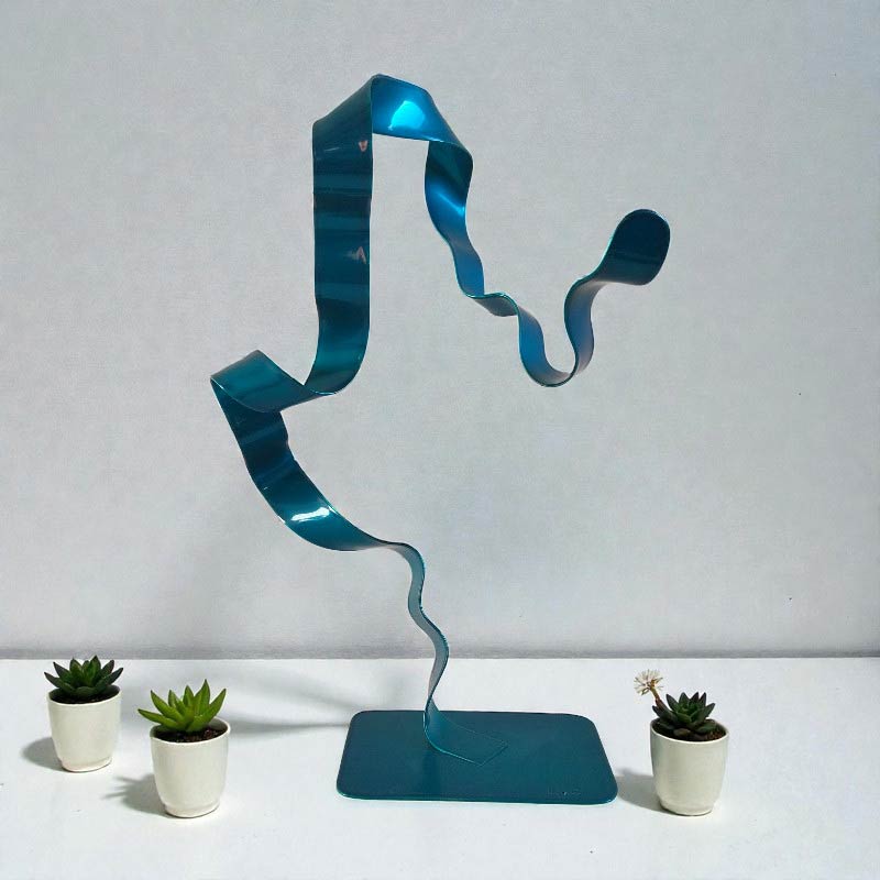 Sculpture ruban abstraite acier turquoise 33 cm ND-VIA25-RUB-33CM-TURQUOISE décor