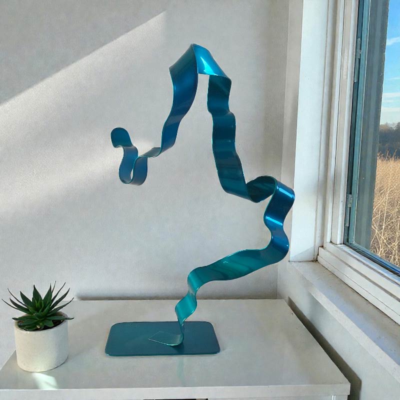 Sculpture ruban abstraite acier turquoise 33 cm ND-VIA25-RUB-33CM-TURQUOISE dos