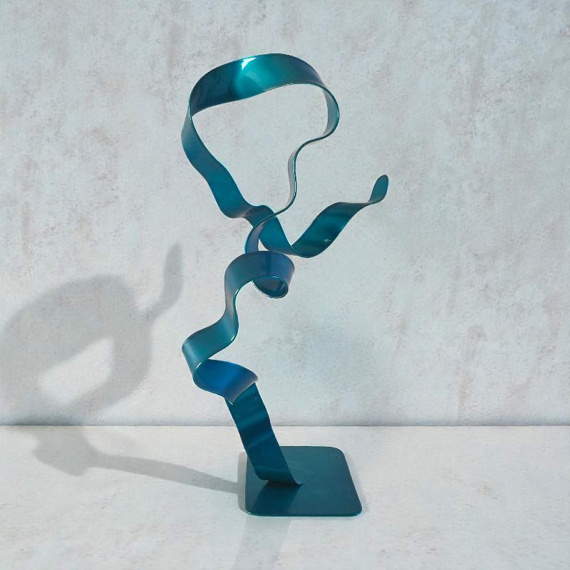 Sculpture ruban abstraite acier turquoise 33 cm ND-VIA25-RUB-33CM-TURQUOISE face
