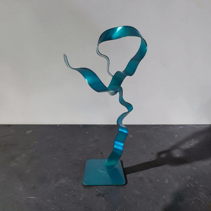 Sculpture ruban abstraite acier turquoise 33 cm ND-VIA25-RUB-33CM-TURQUOISE profil